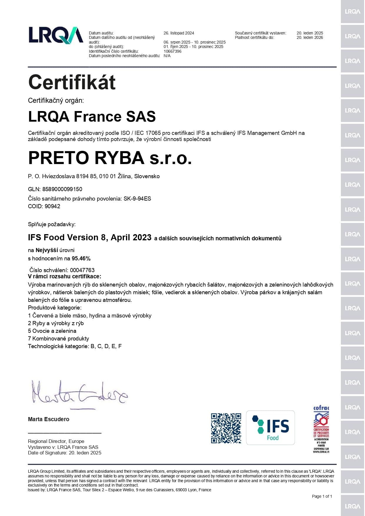 Certifikát IFS