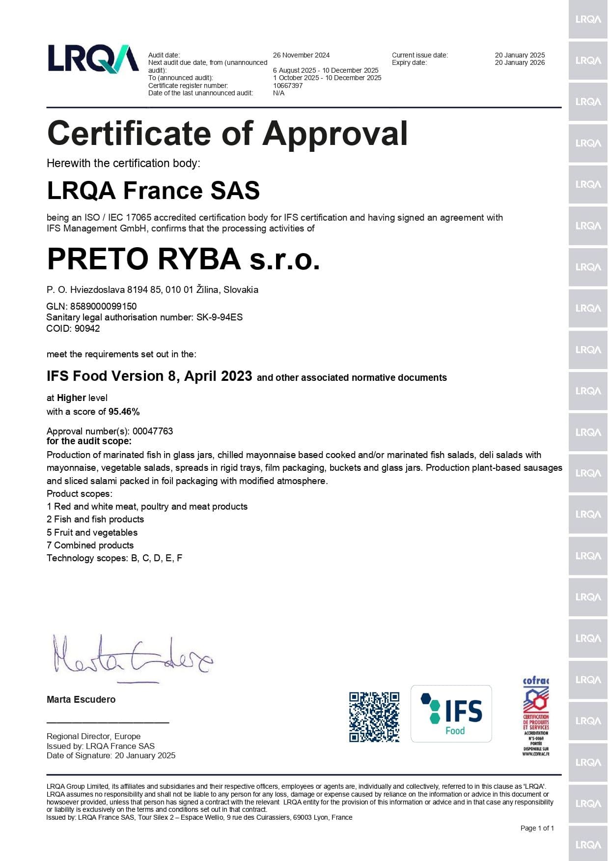 Certifikát IFS - English
